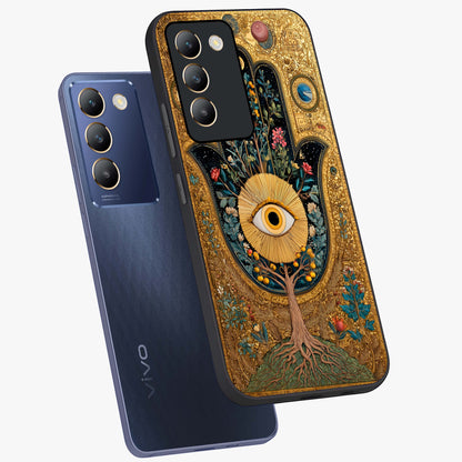 Ethereal Evil Eye Glass Case displayed in angled mockup highlighting protective evil eye symbol with spiritual aesthetic design.