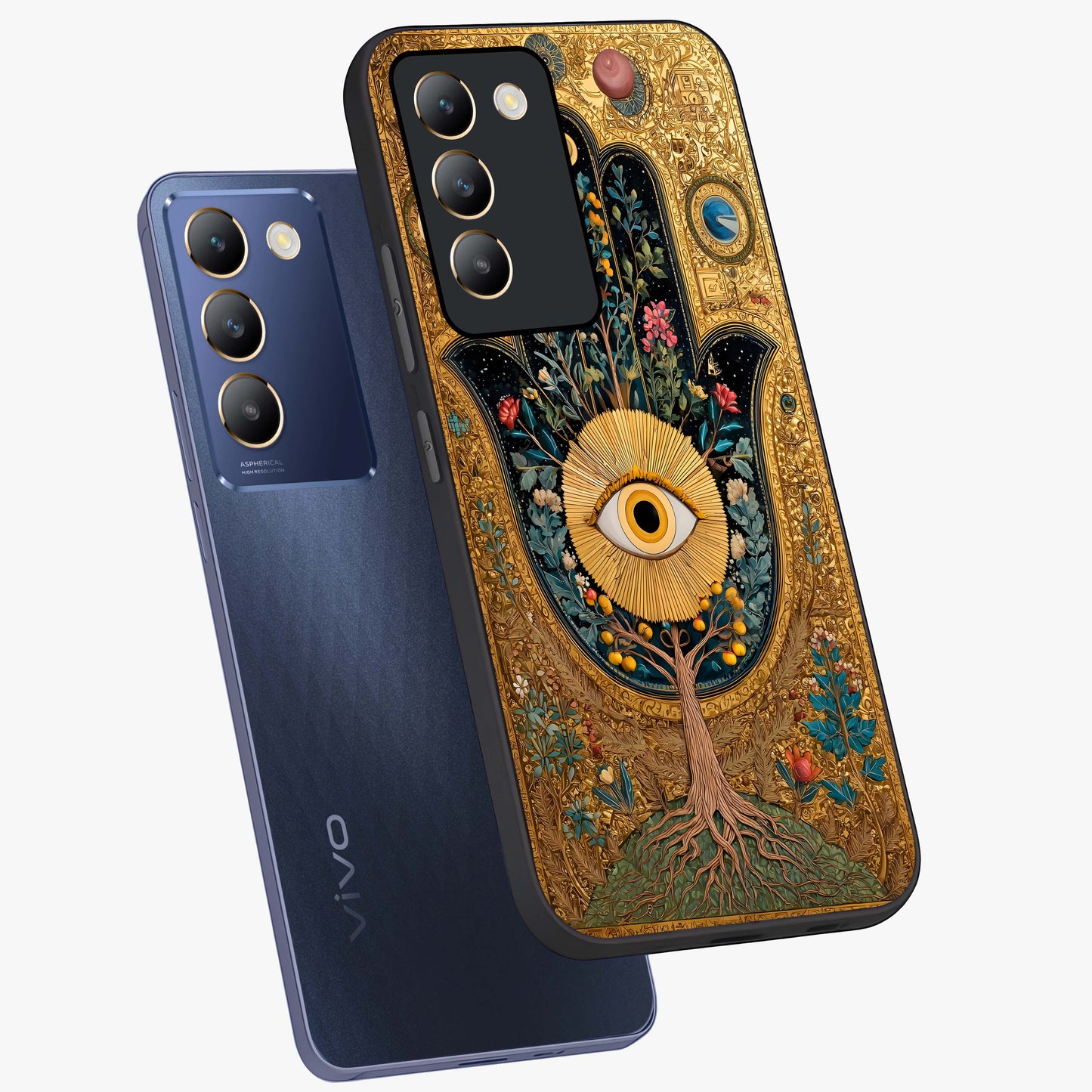 Ethereal Evil Eye Glass Case displayed in angled mockup highlighting protective evil eye symbol with spiritual aesthetic design.