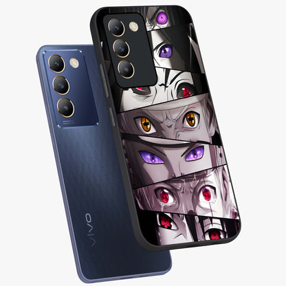 Eyes of Destiny Glass Case displayed in angled mockup highlighting bold eye illustration with mystical aesthetic style.