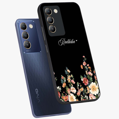 Floral Design With a Custom Personalized Name Glass Case displayed in angled mockup highlighting elegant floral pattern with custom name feature.