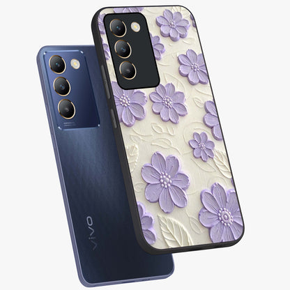 Floral Wall Art With Purple Flowers Glass Case displayed in angled mockup highlighting vibrant purple floral illustration with artistic aesthetic.