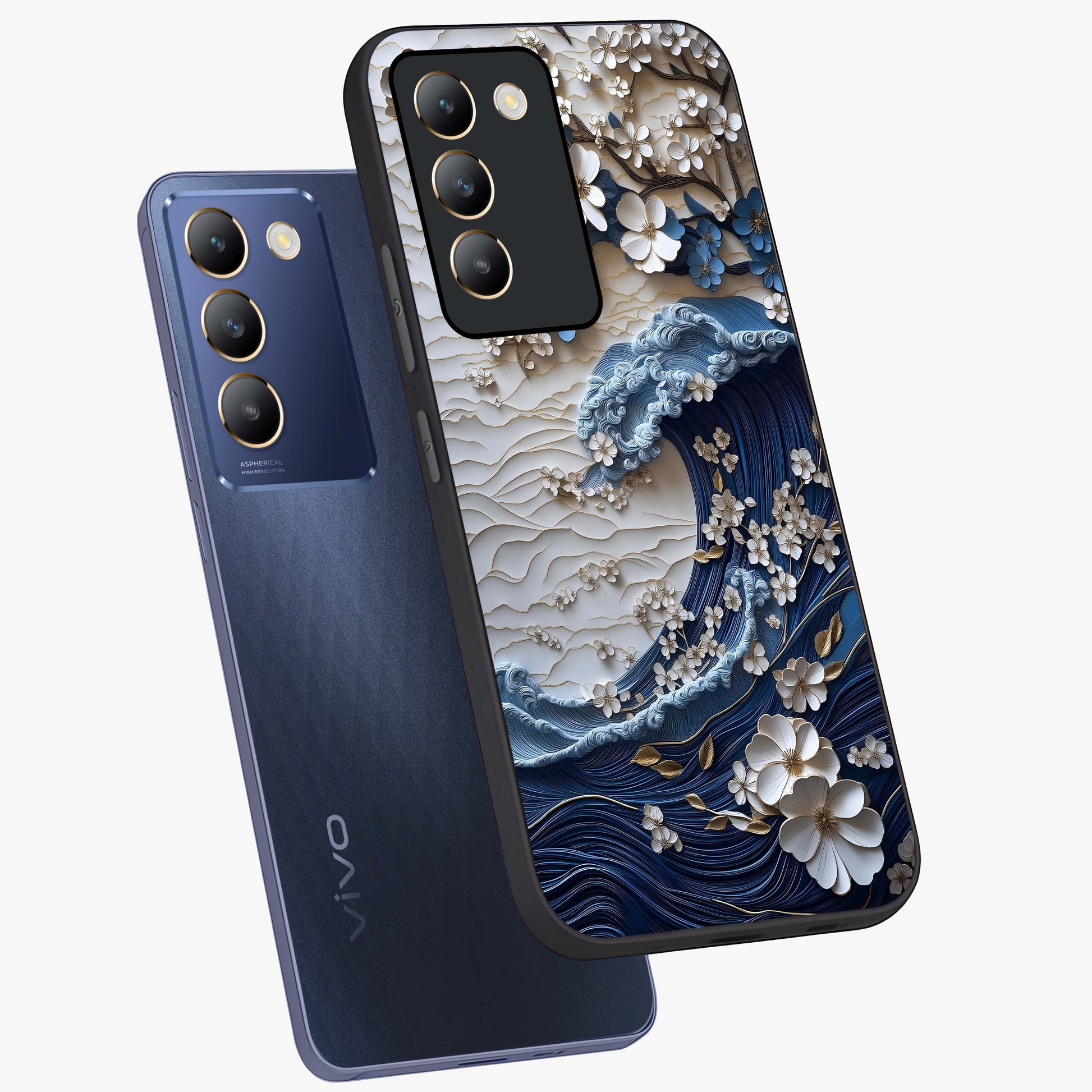 Floral Wave Origami Glass Case displayed in angled mockup highlighting geometric origami flower design with modern aesthetic style.