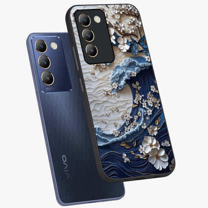 Floral Wave Origami Glass Case displayed in angled mockup highlighting geometric origami flower design with modern aesthetic style.