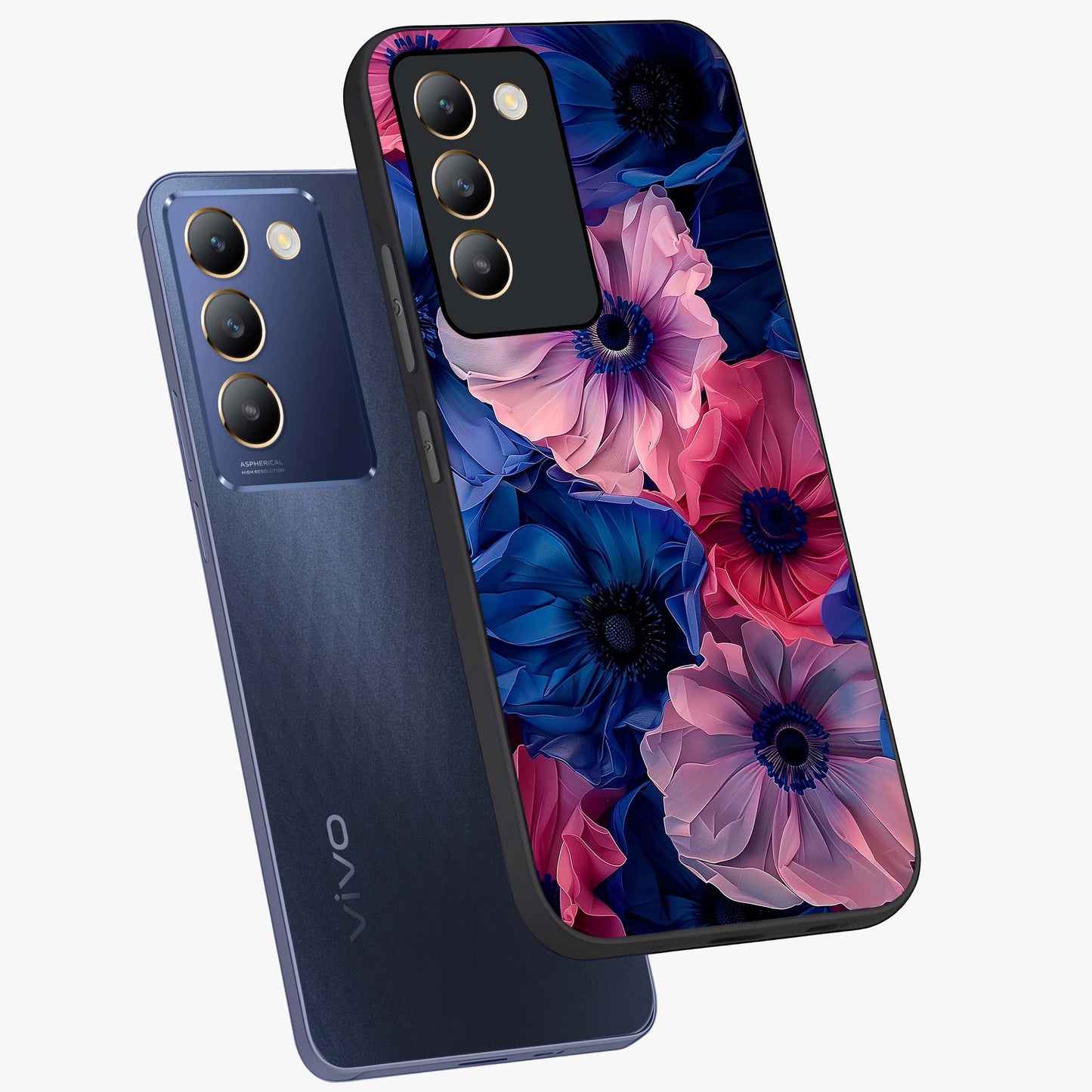 Flower Paper Art Pattern Glass Case displayed in angled mockup highlighting layered paper flower design with artistic aesthetic.