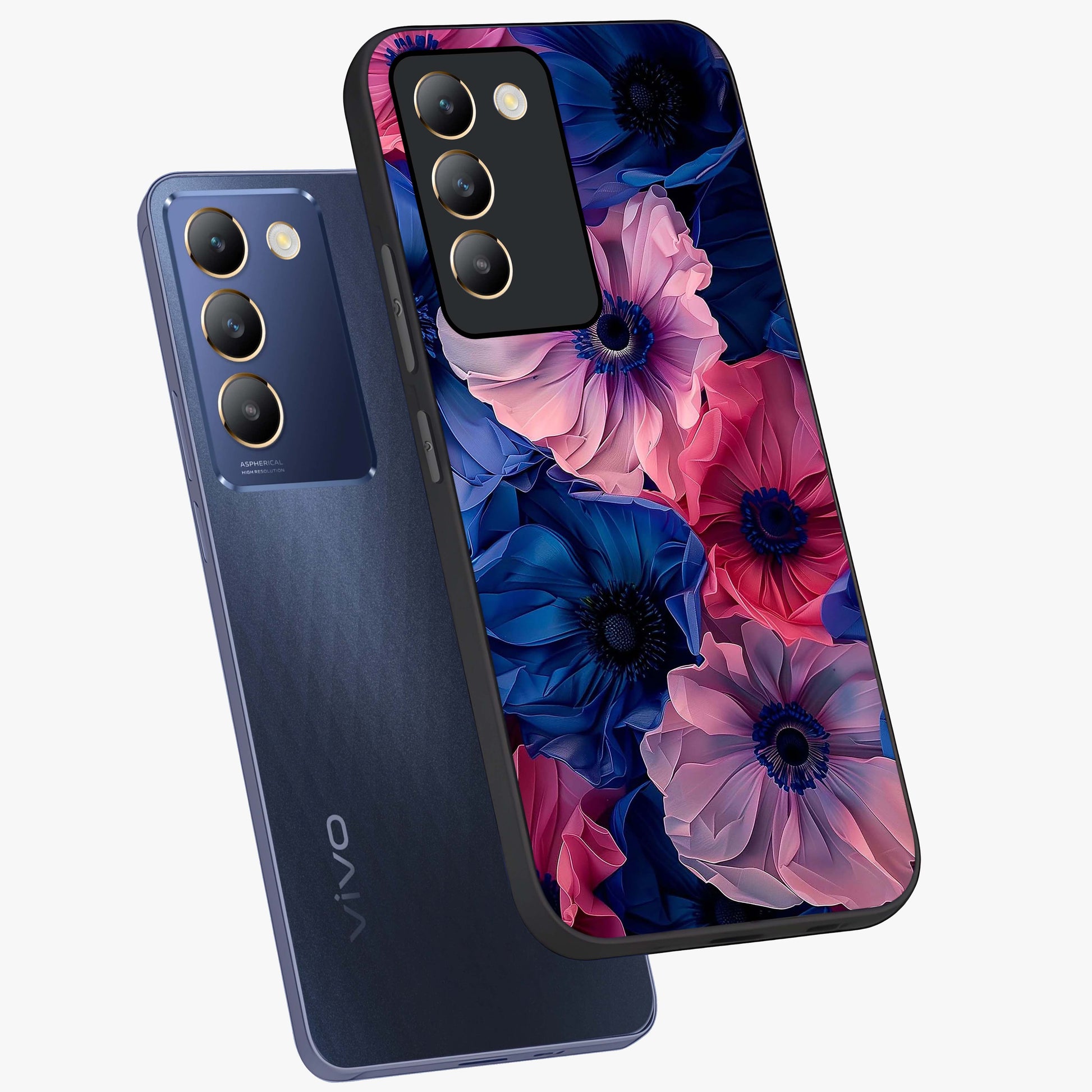 Flower Paper Art Pattern Glass Case displayed in angled mockup highlighting layered paper flower design with artistic aesthetic.