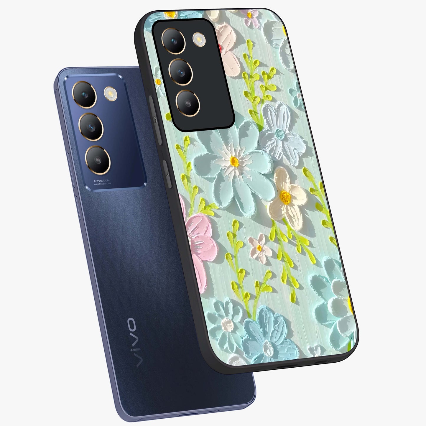 Frosted Petal Garden Glass Case displayed in angled mockup highlighting delicate flower petal design with calm garden aesthetic.