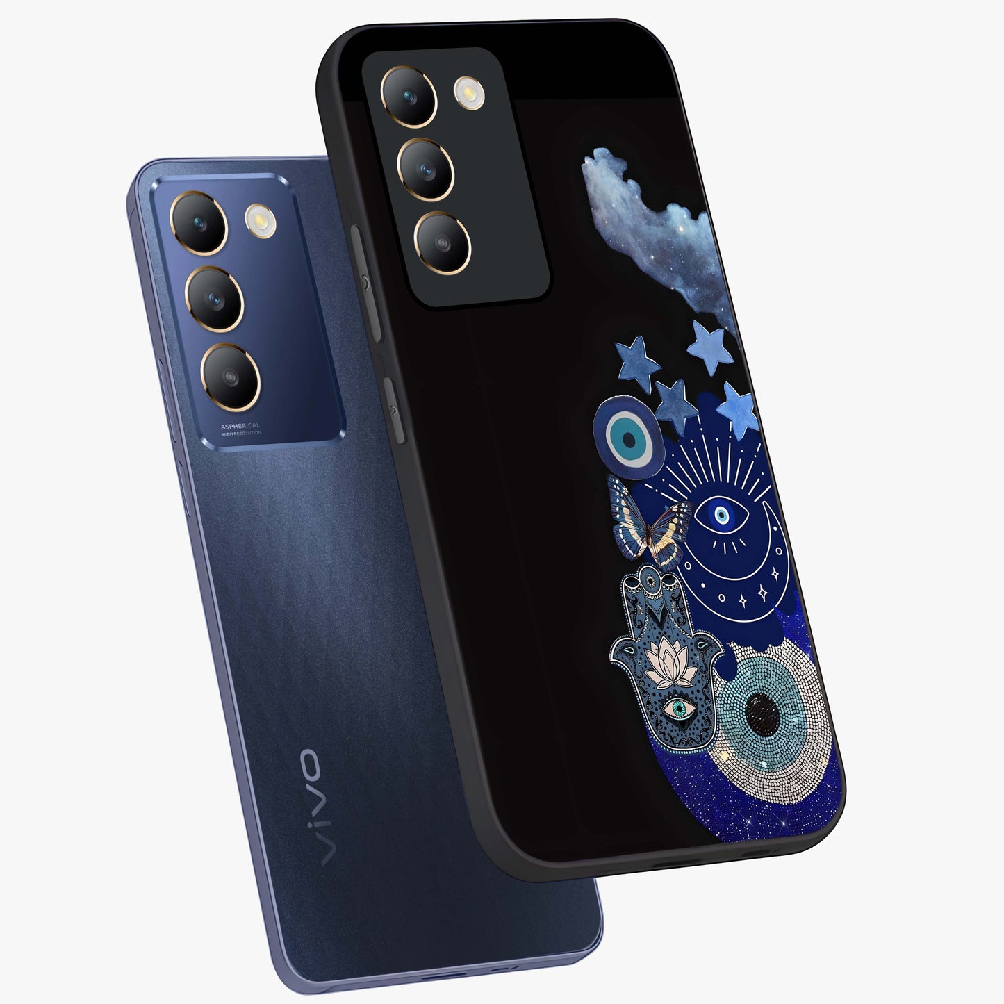 Galactic Charm Cluster Glass Case displayed in angled mockup highlighting luminous galaxy inspired design with dreamy aesthetic.