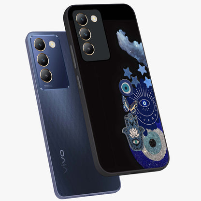 Galactic Charm Cluster Glass Case displayed in angled mockup highlighting luminous galaxy inspired design with dreamy aesthetic.