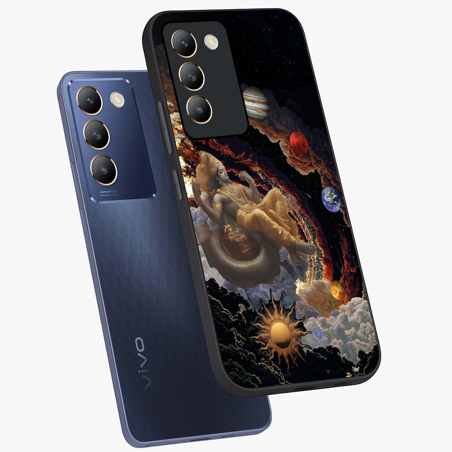 Galactic Divine God Glass Case displayed in angled mockup highlighting powerful celestial deity illustration with galactic aesthetic.