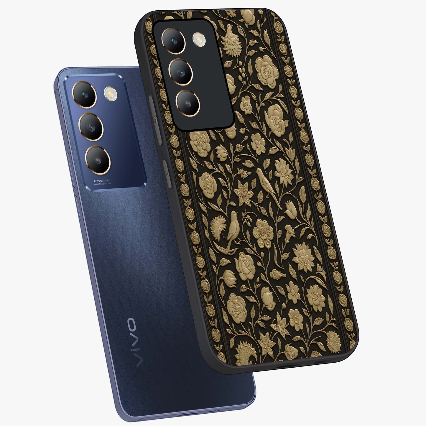 Golden Evil Eye Mandala Glass Case displayed in angled mockup highlighting protective evil eye symbol with golden mandala design.
