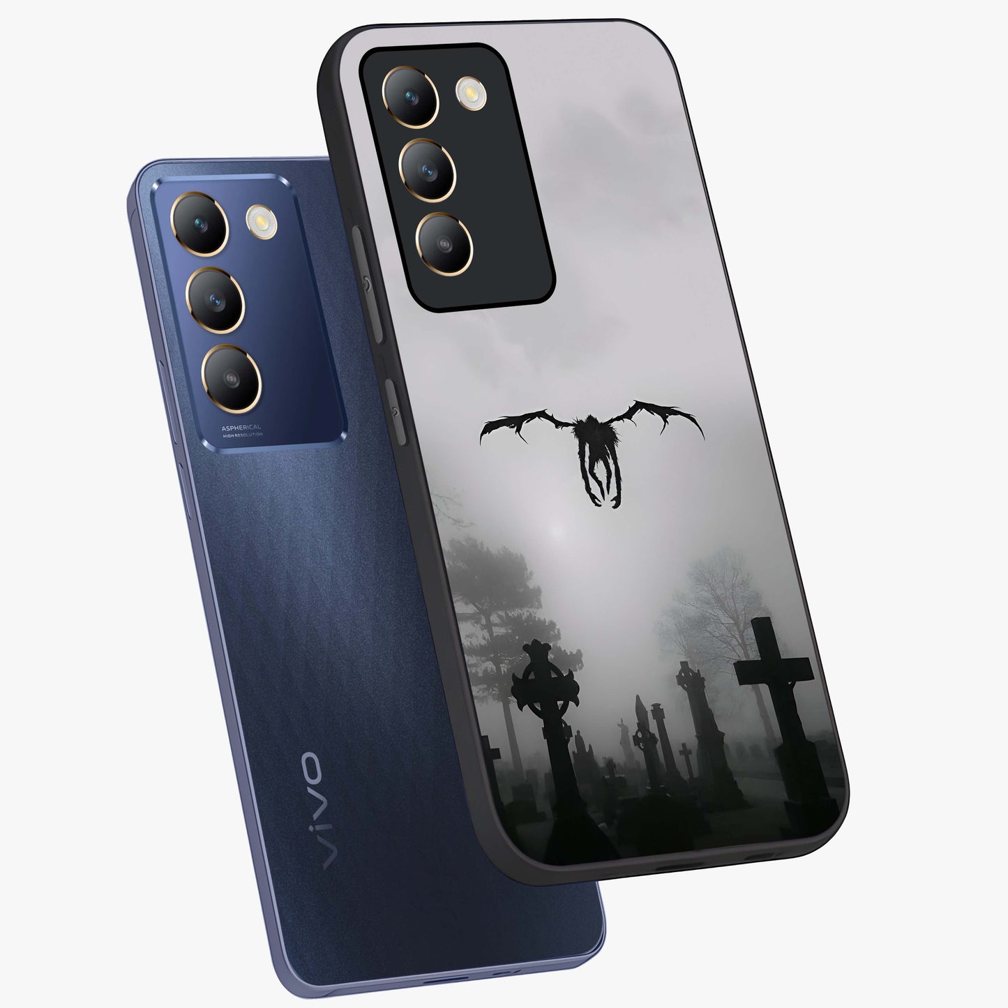 Graveyard Shadow Descent Glass Case displayed in angled mockup highlighting eerie shadow illustration with gothic aesthetic.