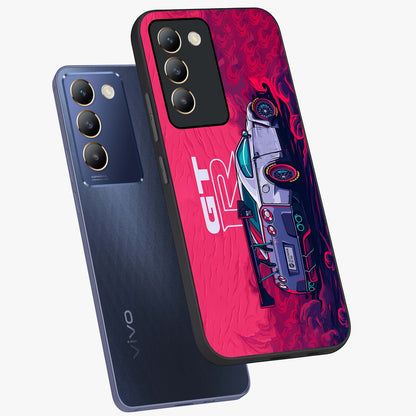 GT-R Car Pattern Glass Case displayed in angled mockup highlighting racing car graphic design with bold automotive aesthetic.