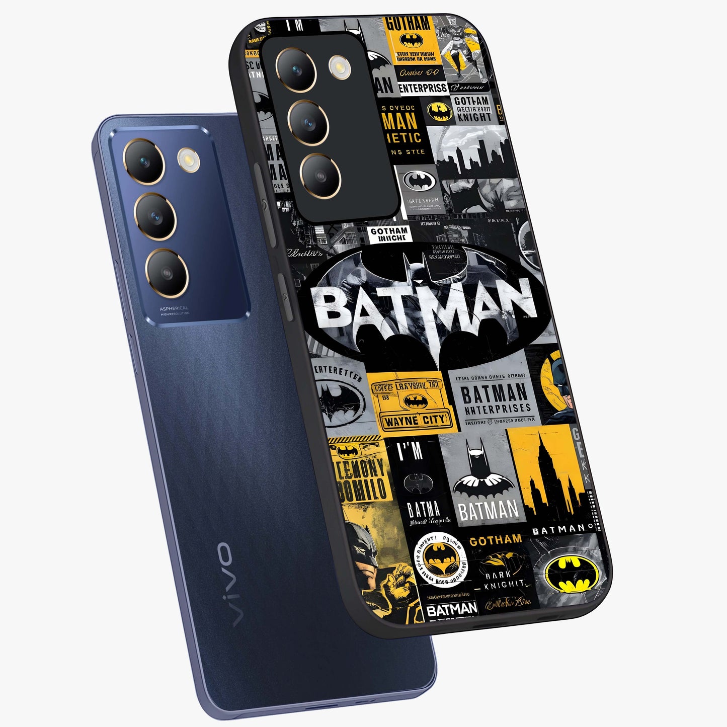 Knight Gotham Rise Glass Case displayed in angled mockup highlighting powerful knight silhouette design with dramatic aesthetic.