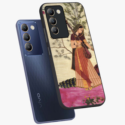 Lady With Veena Art Glass Case displayed in angled mockup highlighting graceful musical illustration with cultural artistic aesthetic.