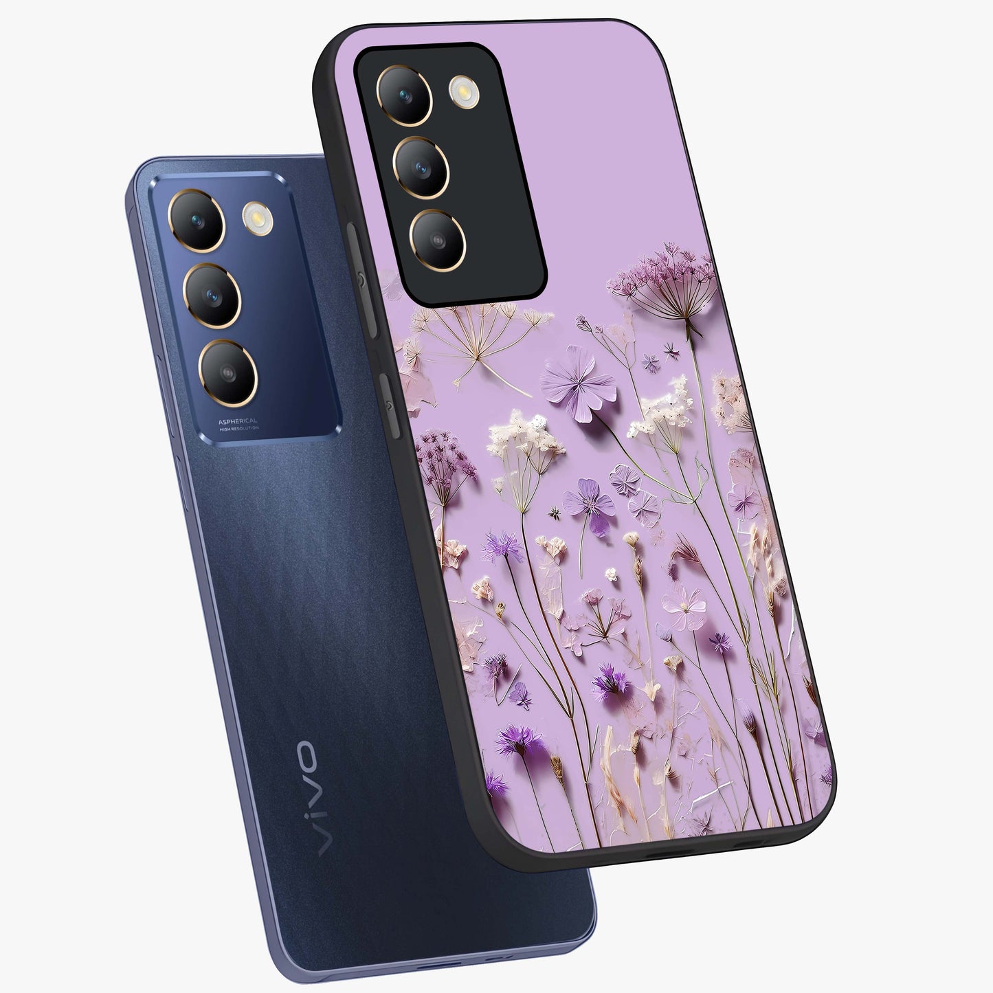 Lavender Blossom Dream Glass Case displayed in angled mockup highlighting dreamy lavender flower design with calming aesthetic style.