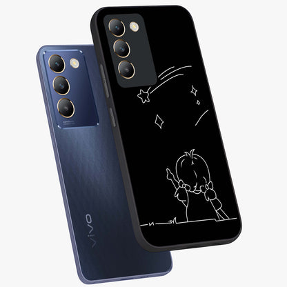 Line Art Girl With Shooting Stars Glass Case displayed in angled mockup highlighting elegant line art design with dreamy star aesthetic.