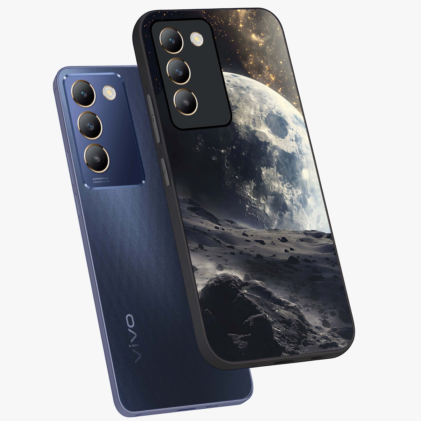Lunar Horizon Glow Glass Case displayed in angled mockup highlighting celestial moon design with dreamy night aesthetic.