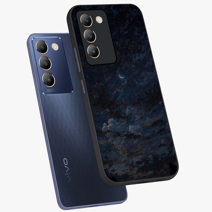 Lunar Veil Silence Glass Case displayed in angled mockup highlighting soft lunar design with peaceful celestial aesthetic.