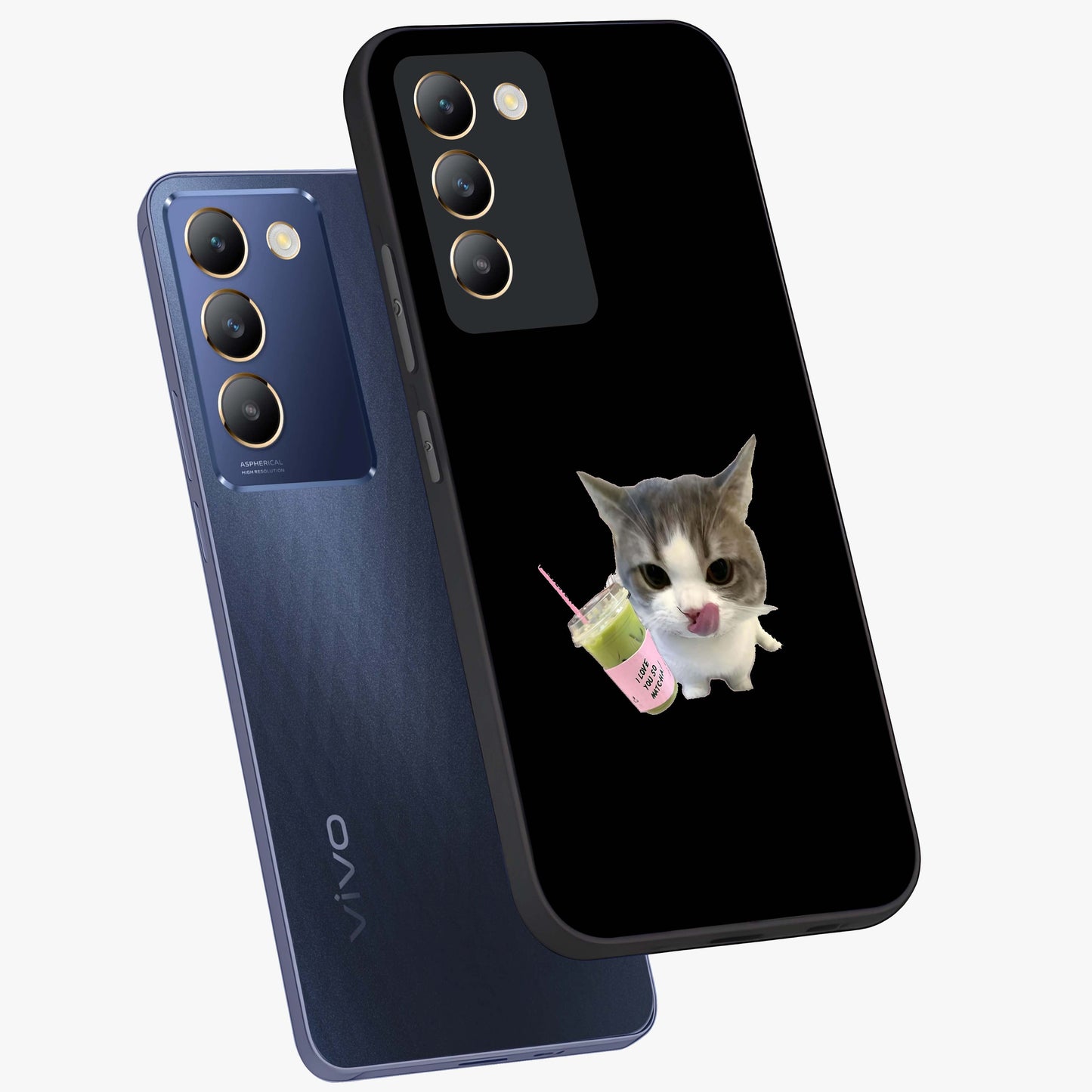 Matcha Cat Style Glass Case displayed in angled mockup highlighting playful feline design with pastel matcha aesthetic.