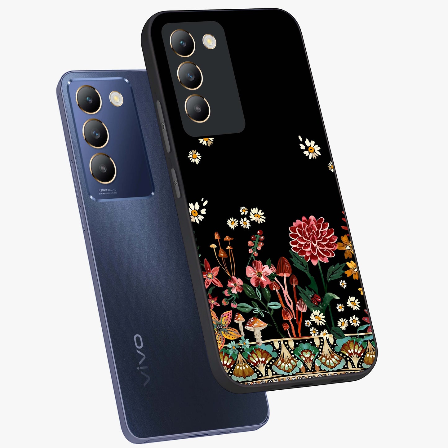 Midnight Bloom Pattern Glass Case displayed in angled mockup highlighting elegant flower design with midnight aesthetic style.