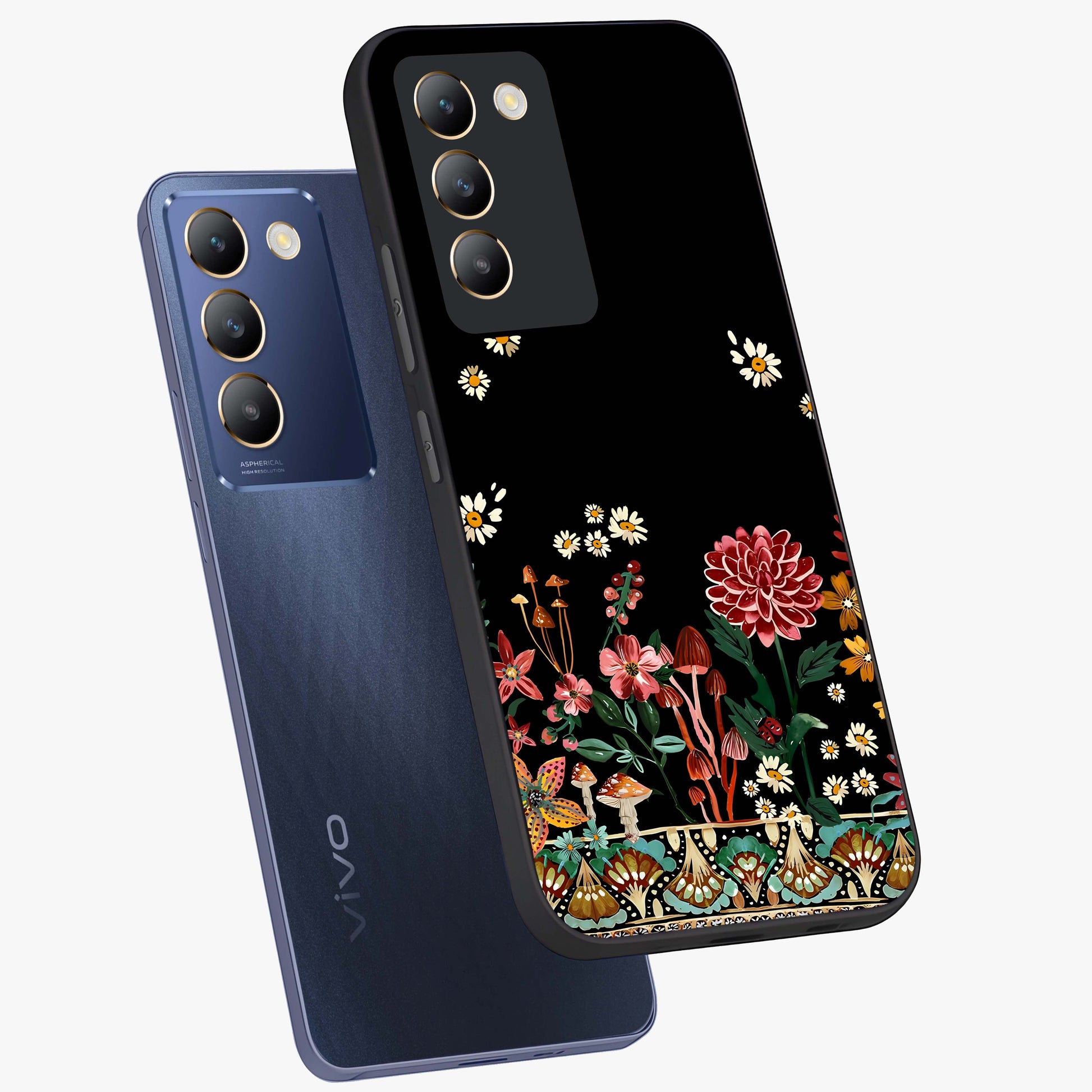 Midnight Bloom Pattern Glass Case displayed in angled mockup highlighting elegant flower design with midnight aesthetic style.