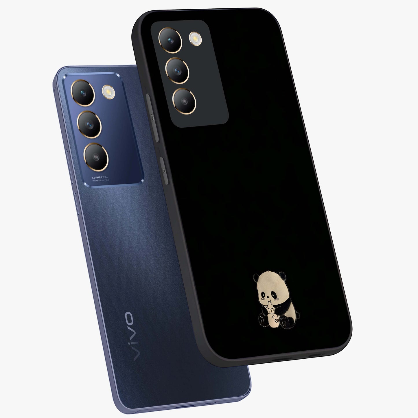 Midnight Panda Love Glass Case displayed in angled mockup highlighting adorable panda illustration with midnight aesthetic.