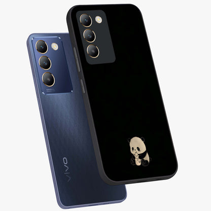 Midnight Panda Love Glass Case displayed in angled mockup highlighting adorable panda illustration with midnight aesthetic.
