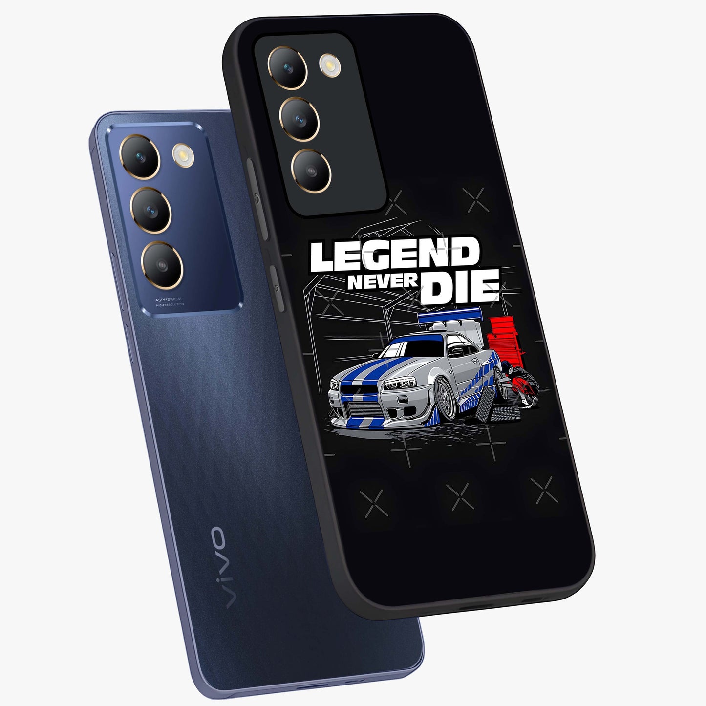 Midnight Racing Legacy Glass Case displayed in angled mockup highlighting dynamic automotive design with bold midnight aesthetic.