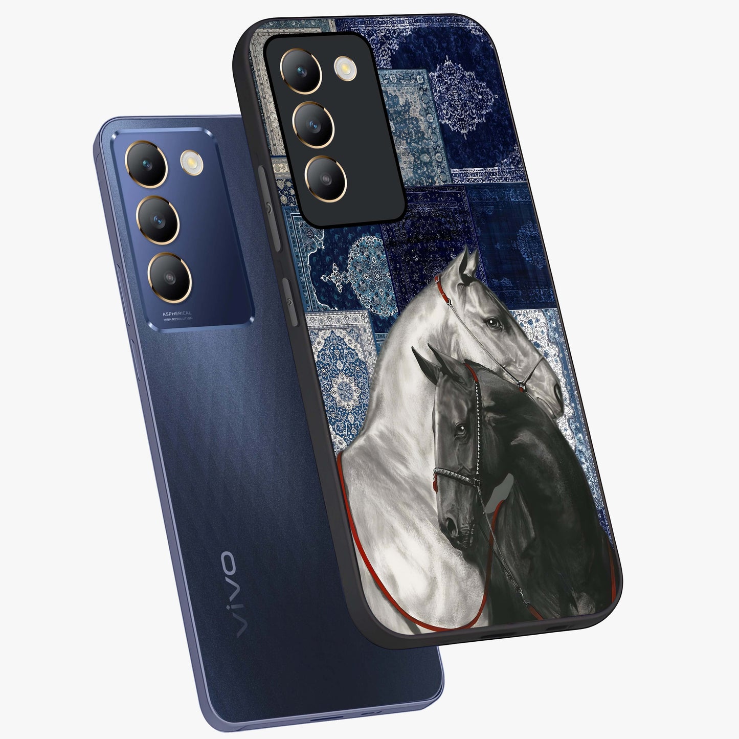 Midnight Stallion Blues Glass Case displayed in angled mockup highlighting powerful stallion illustration with deep midnight tones.