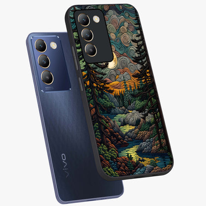 Moonlight Forest Dream Glass Case displayed in angled mockup highlighting dreamy forest design with glowing moon aesthetic.