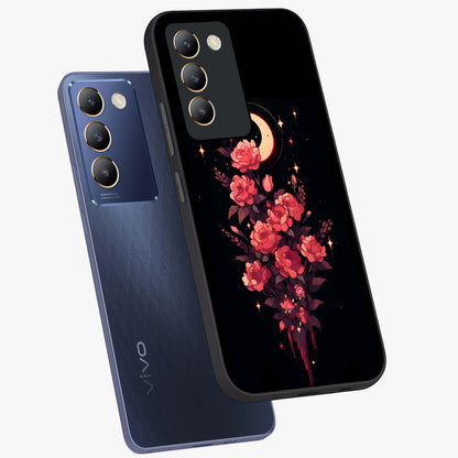 Moonlit Floral Elegance Glass Case displayed in angled mockup highlighting graceful flower design with soft moonlight aesthetic.