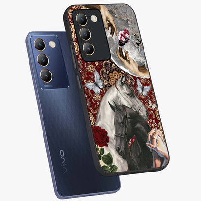 Moonlit Royal Stallion Glass Case displayed in angled mockup highlighting powerful stallion illustration with royal night aesthetic.