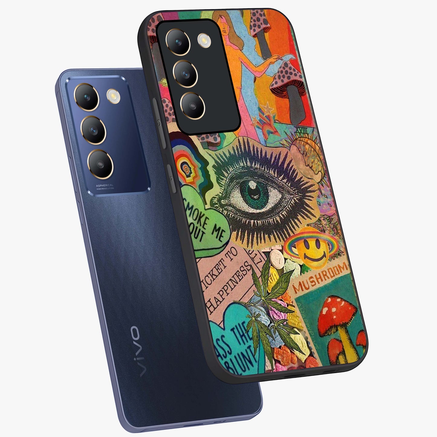 Mystic Eye Wonderland Glass Case displayed in angled mockup highlighting magical eye illustration with dreamy aesthetic.
