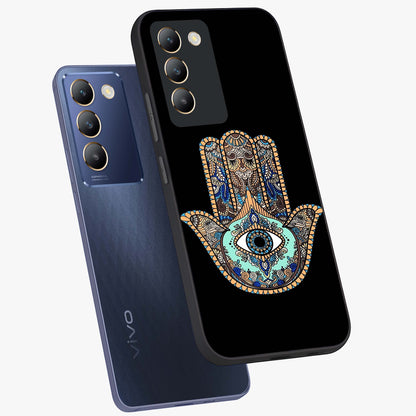 Mystic Hamsa Eye Glass Case displayed in angled mockup highlighting spiritual hamsa symbol with mystical aesthetic style.