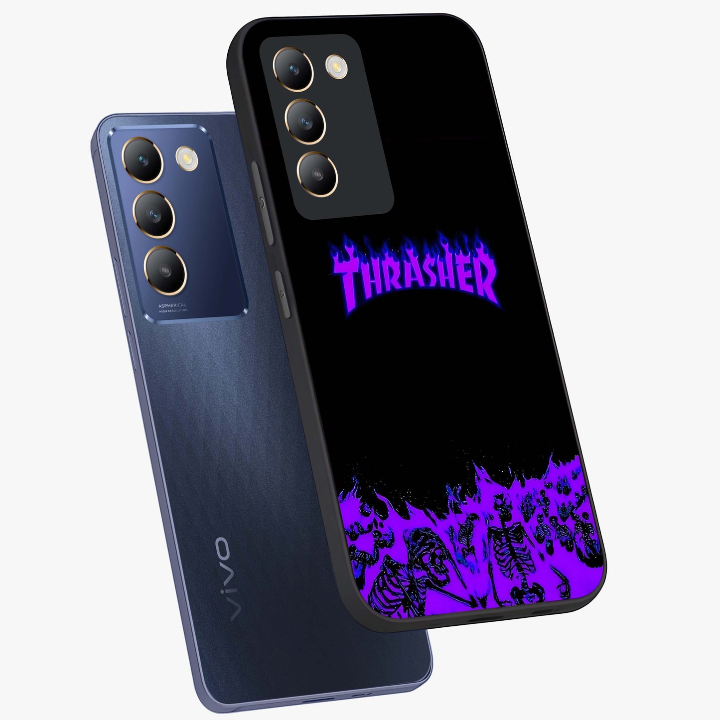 Neon Flame Riot Glass Case displayed in angled mockup highlighting glowing flame design with vibrant neon aesthetic.