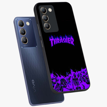 Neon Flame Riot Glass Case displayed in angled mockup highlighting glowing flame design with vibrant neon aesthetic.