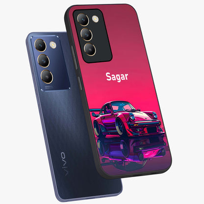 Neon Pink Porsche Glass Case displayed in angled mockup highlighting sleek neon pink car design with racing aesthetic.