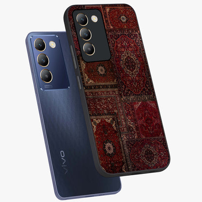 Persian Velvet Tale Glass Case displayed in angled mockup highlighting ornate textile inspired design with royal aesthetic.