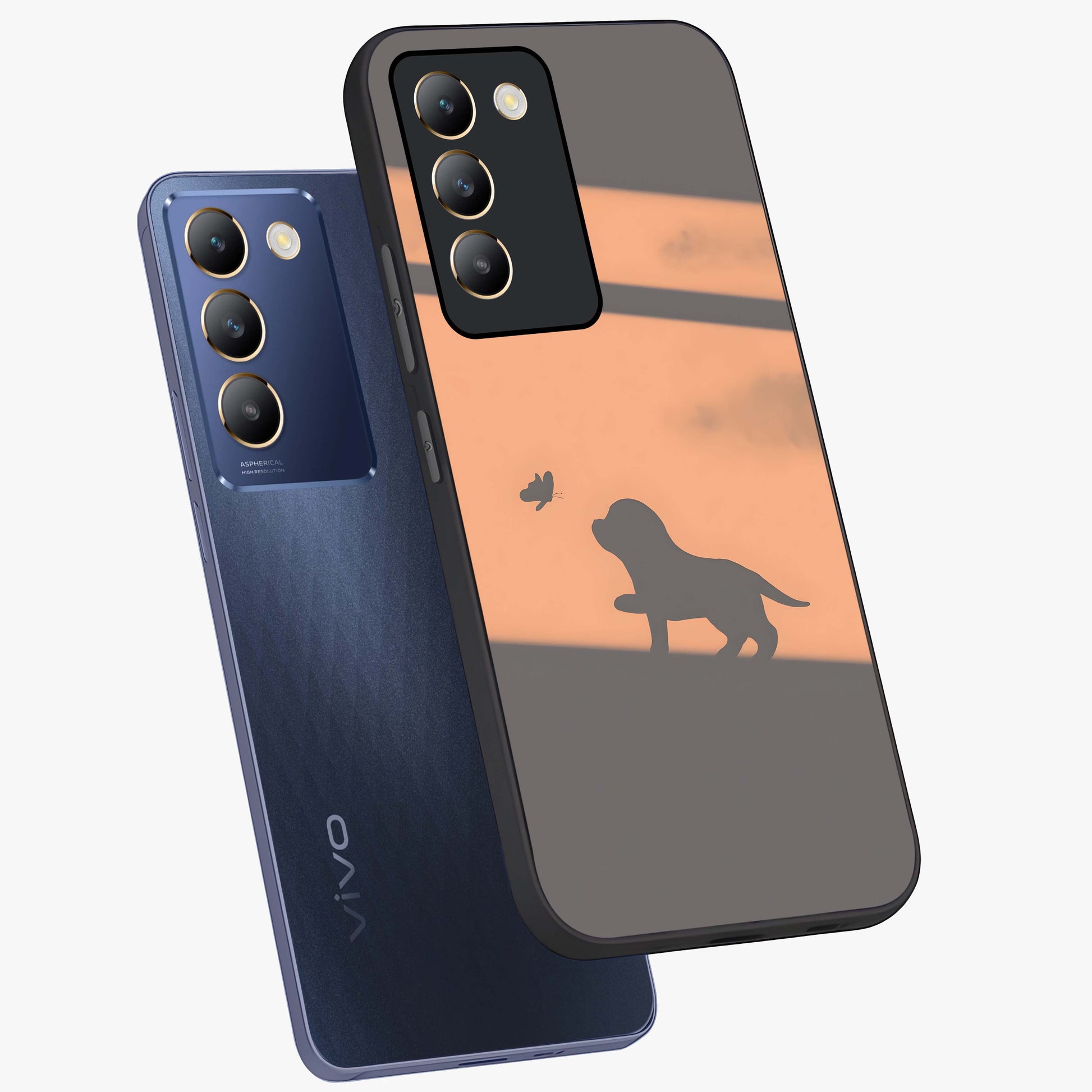Puppy Shadow Art Glass Case displayed in angled mockup highlighting playful dog illustration with artistic shadow aesthetic.