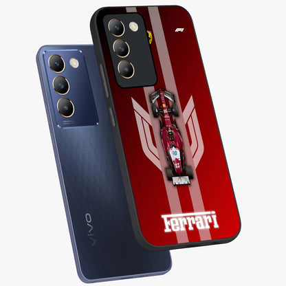 Red Ferrari F1 Vertical Glass Case displayed in angled mockup highlighting high speed racing design with bold automotive aesthetic.