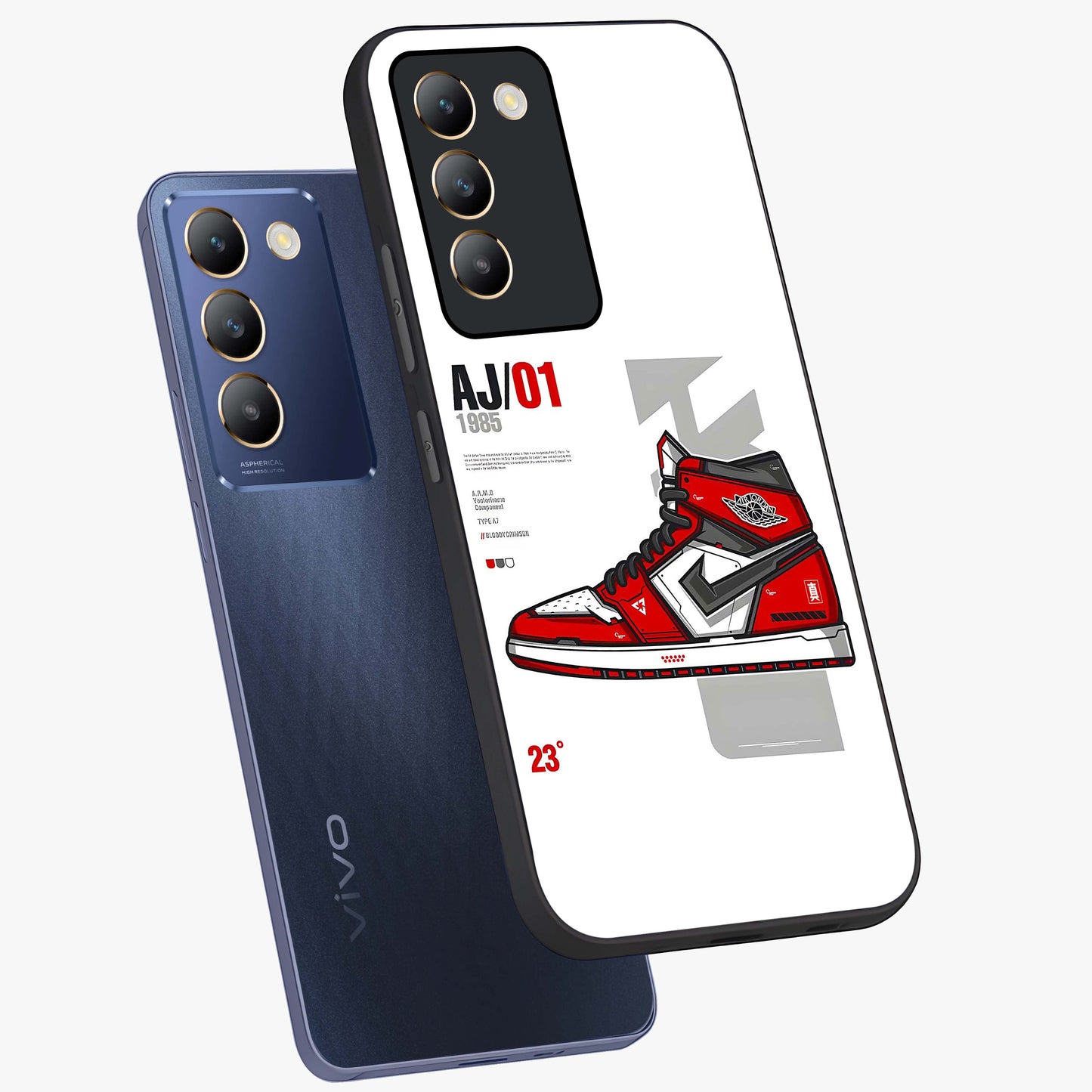 Retro Sneaker Blueprint Glass Case displayed in angled mockup highlighting detailed shoe design with sporty retro aesthetic.