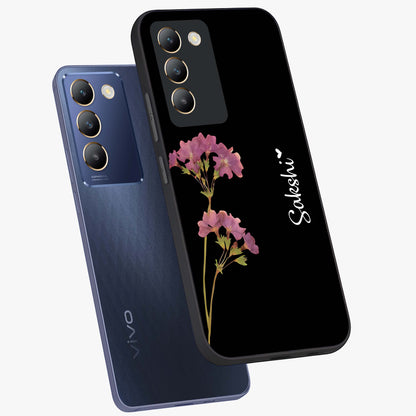 Riching Lavender Flower Custom Name Glass Case displayed in angled mockup highlighting delicate lavender flower design with custom name feature.