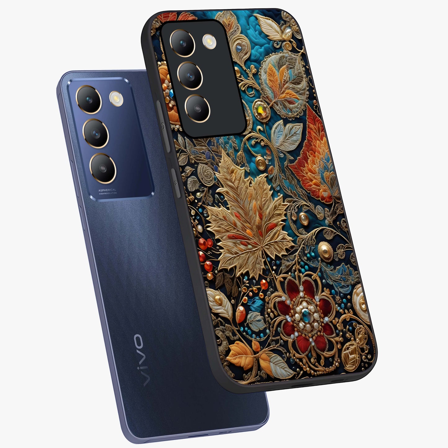 Royal Jewel Garden Glass Case displayed in angled mockup highlighting vibrant jewel inspired floral design with elegant aesthetic.