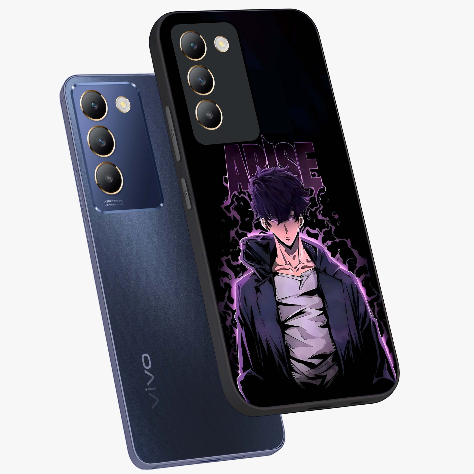 Shadow Monarch Awakening Glass Case displayed in angled mockup highlighting dramatic shadow warrior design with fantasy aesthetic.