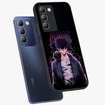 Shadow Monarch Awakening Glass Case displayed in angled mockup highlighting dramatic shadow warrior design with fantasy aesthetic.