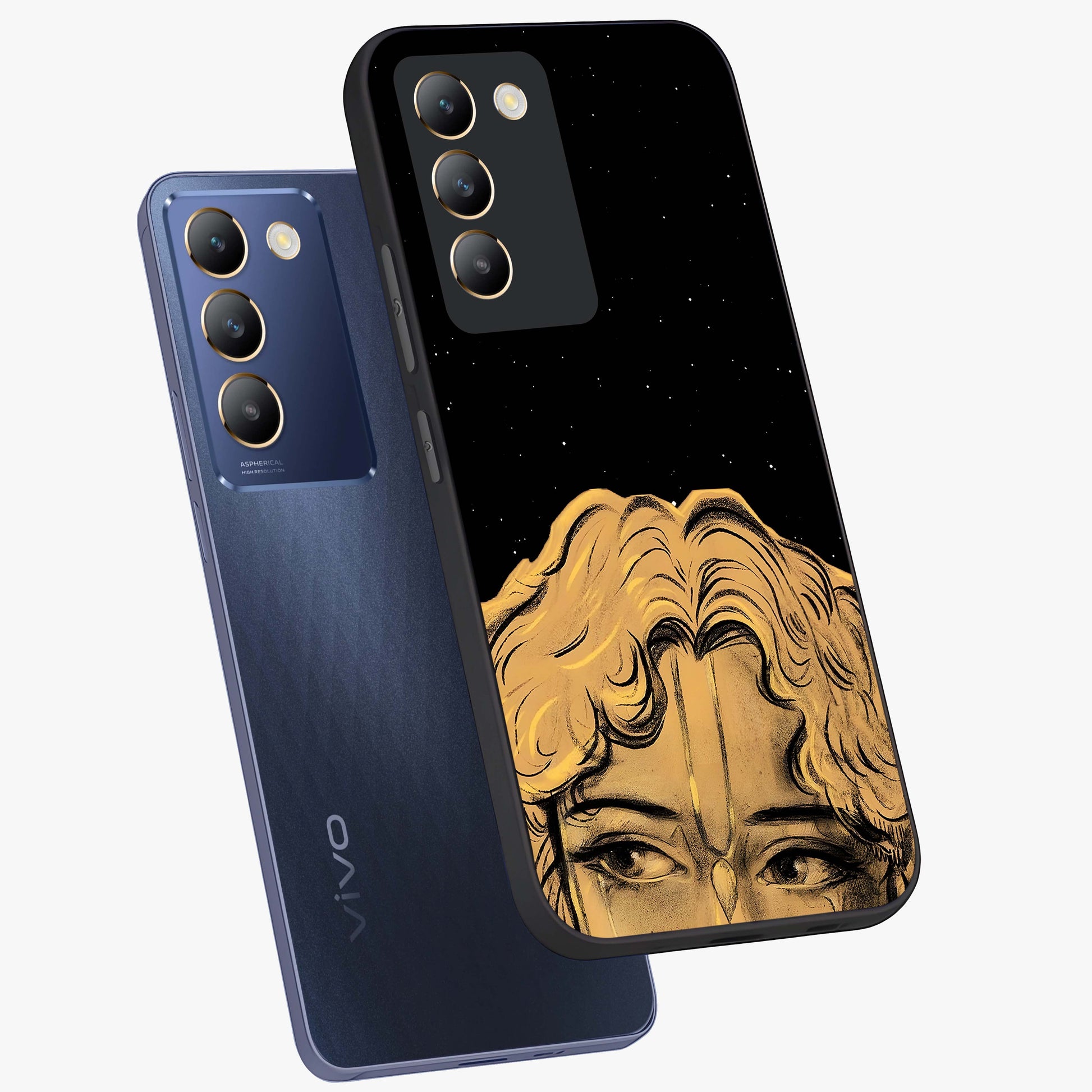 Shri Krishna Art Glass Case displayed in angled mockup highlighting spiritual Krishna illustration with divine aesthetic.