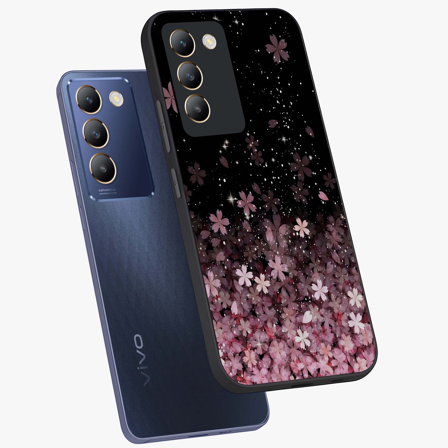 Small Starry Flowers Glass Case displayed in angled mockup highlighting tiny flower pattern with celestial aesthetic style.
