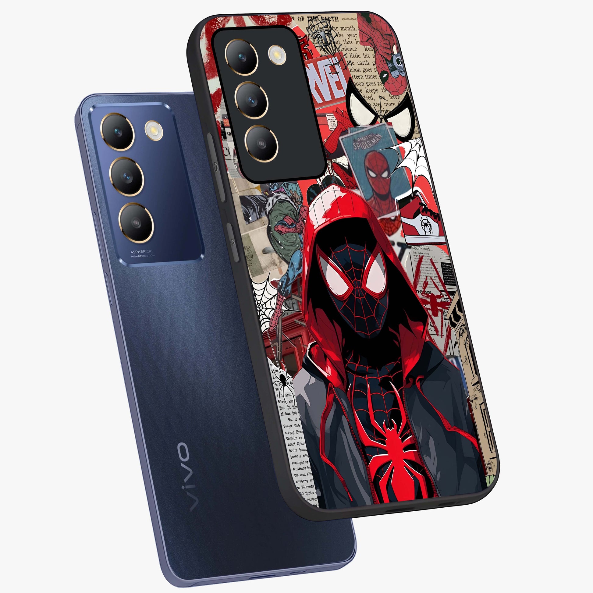 Spider Collage Street Glass Case displayed in angled mockup highlighting dynamic street style collage design with comic aesthetic.