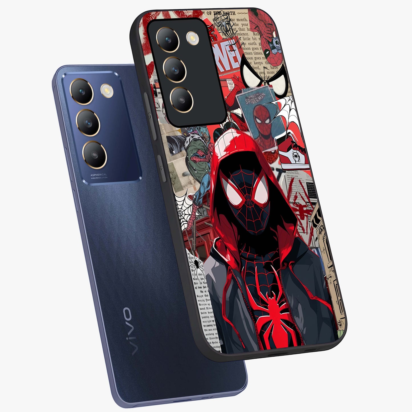 Spider Collage Street Glass Case displayed in angled mockup highlighting dynamic street style collage design with comic aesthetic.