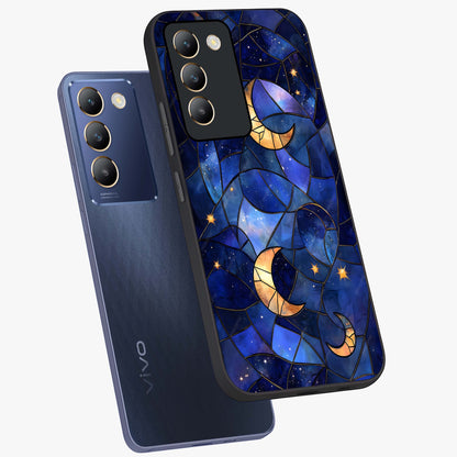 Starlit Sky Tapestry Glass Case displayed in angled mockup highlighting celestial night pattern with artistic aesthetic style.